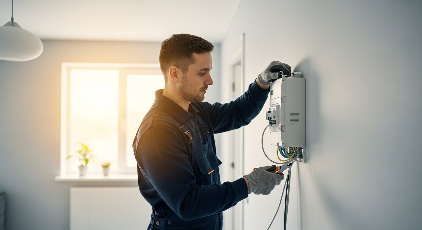 Professional electrician installing a modern consumer unit in a Liverpool home